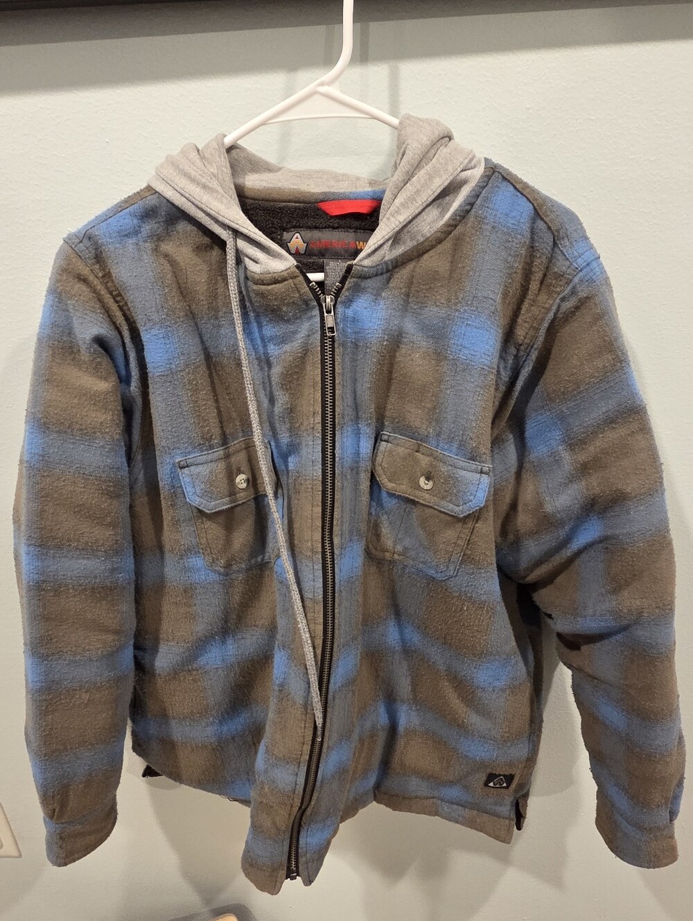 Women’s Zip-Up Hooded Flannel Jacket - Gray & Blue Plaid Americaware